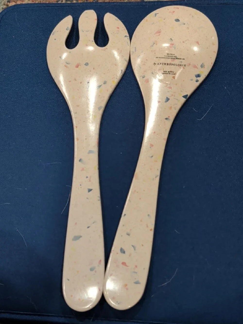 Anthropologie Cream Speckled Salad Serving Set with Multicolor Flecks